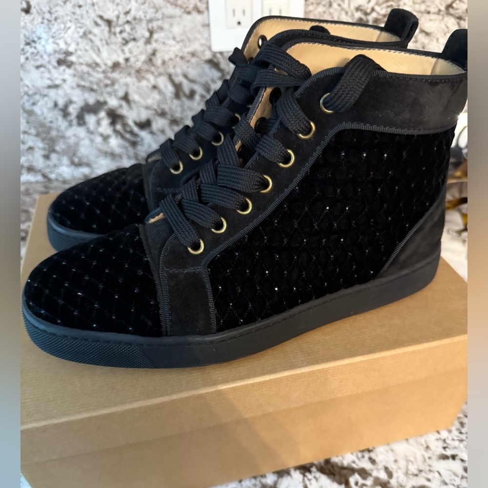 Christian Louboutin Black Velvet High-Top Sneakers